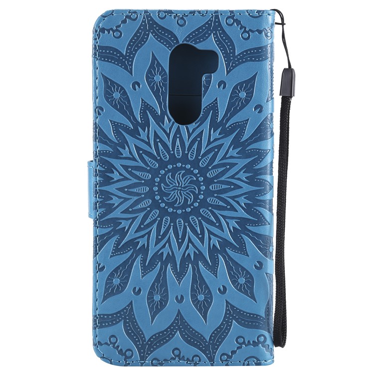 Leather Wallet Mobile Cover for Xiaomi Pocophone F1 / Poco F1 (India) | Imprint Sunflower | Stand - Blue-3