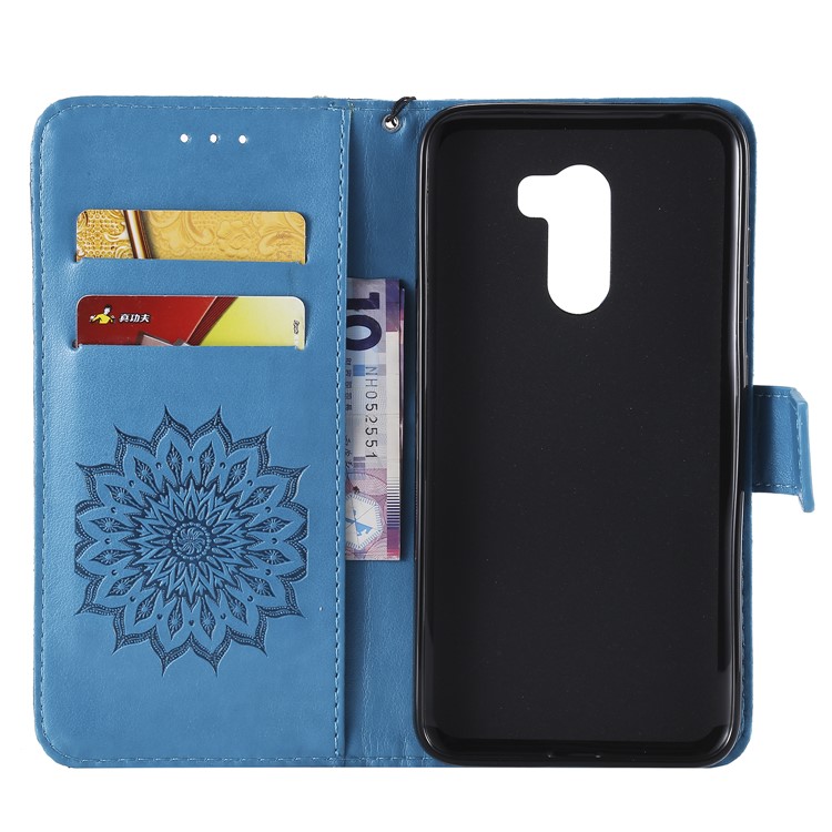 Leather Wallet Mobile Cover for Xiaomi Pocophone F1 / Poco F1 (India) | Imprint Sunflower | Stand - Blue-4