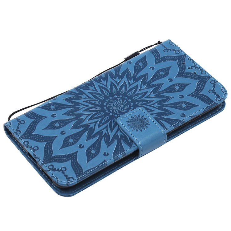 Leather Wallet Mobile Cover for Xiaomi Pocophone F1 / Poco F1 (India) | Imprint Sunflower | Stand - Blue-5