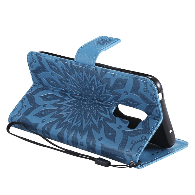 Leather Wallet Mobile Cover for Xiaomi Pocophone F1 / Poco F1 (India) | Imprint Sunflower | Stand - Blue-7