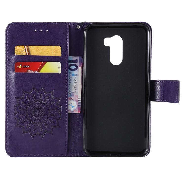 Leather Wallet Cell Phone Case for Xiaomi Pocophone F1 / Poco F1 (India) | Imprint Sunflower | Stand - Purple-4