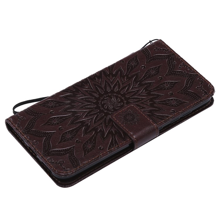 Leather Wallet Mobile Phone Casing for Xiaomi Pocophone F1 / Poco F1 (India) | Imprint Sunflower | Stand - Brown-5