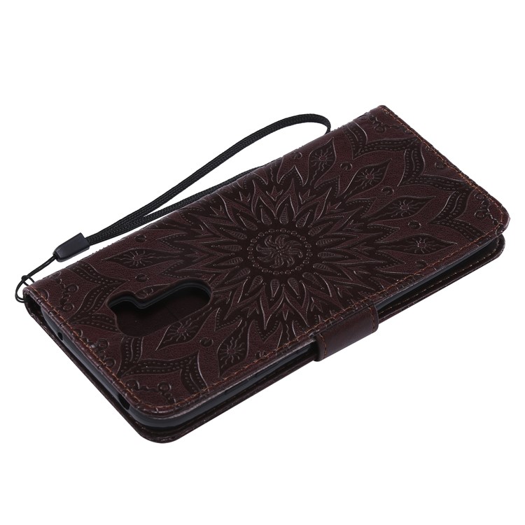 Leather Wallet Mobile Phone Casing for Xiaomi Pocophone F1 / Poco F1 (India) | Imprint Sunflower | Stand - Brown-6