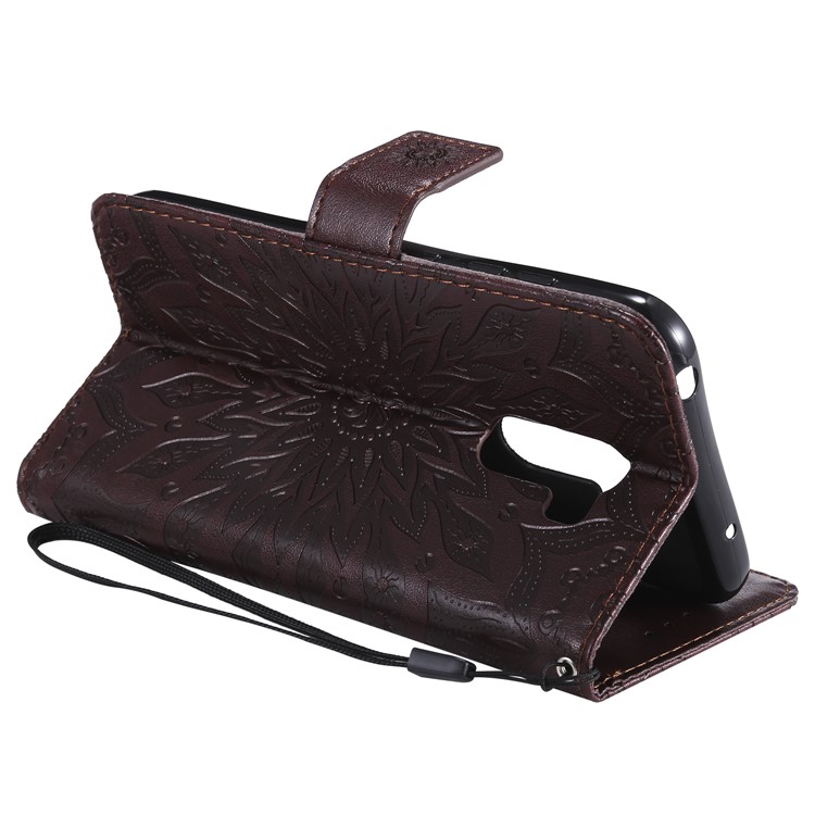 Leather Wallet Mobile Phone Casing for Xiaomi Pocophone F1 / Poco F1 (India) | Imprint Sunflower | Stand - Brown-7