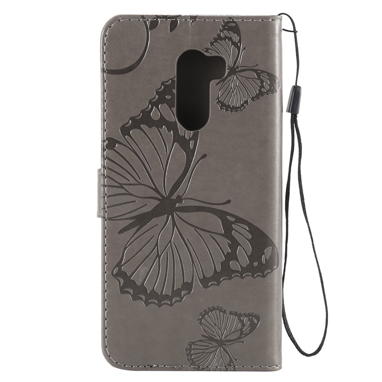 Imprint Butterfly Flower Leather Wallet Magnetic Stand Cover for Xiaomi Pocophone F1 / Poco F1 (India) - Grey-3