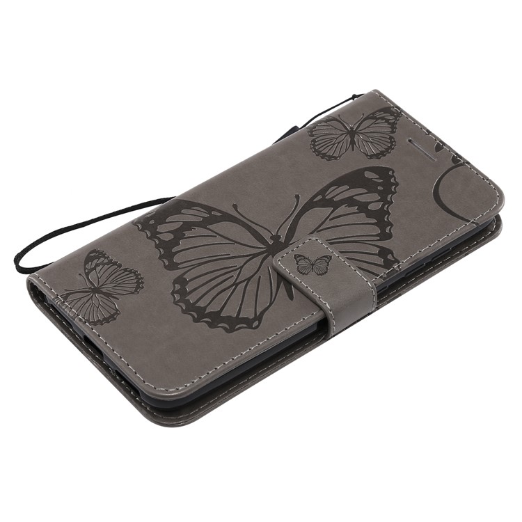 Imprint Butterfly Flower Leather Wallet Magnetic Stand Cover for Xiaomi Pocophone F1 / Poco F1 (India) - Grey-5