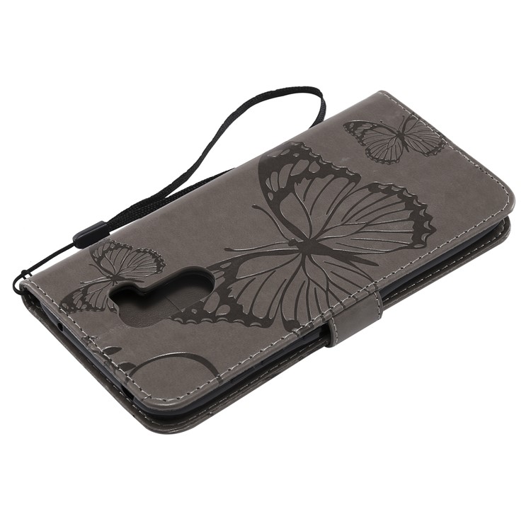 Imprint Butterfly Flower Leather Wallet Magnetic Stand Cover for Xiaomi Pocophone F1 / Poco F1 (India) - Grey-6