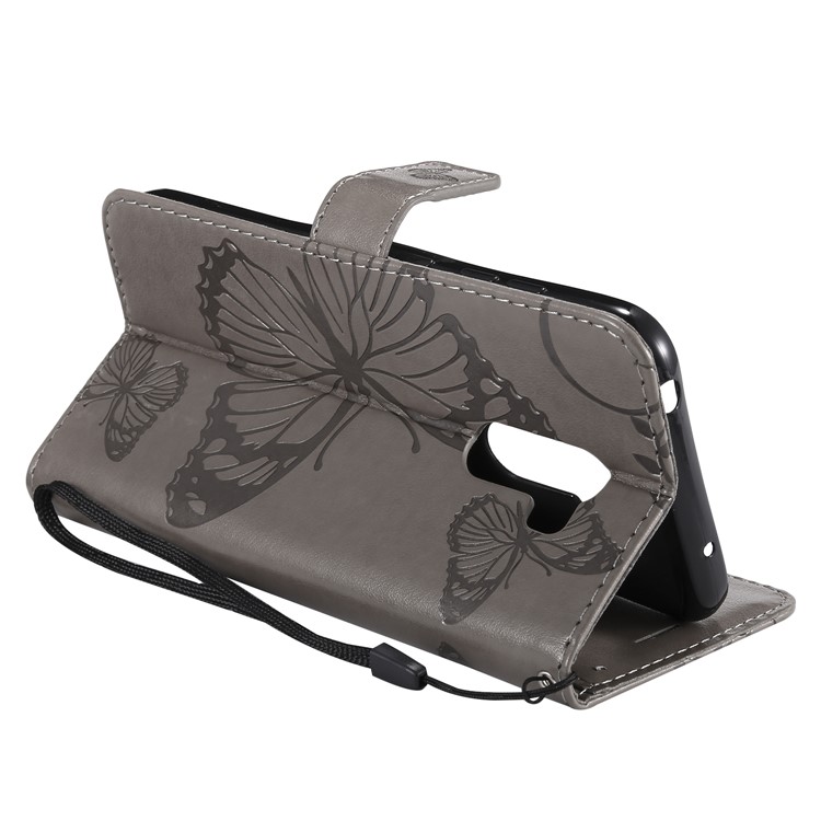 Imprint Butterfly Flower Leather Wallet Magnetic Stand Cover for Xiaomi Pocophone F1 / Poco F1 (India) - Grey-7