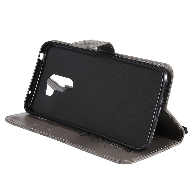 Imprint Butterfly Flower Leather Wallet Magnetic Stand Cover for Xiaomi Pocophone F1 / Poco F1 (India) - Grey-8