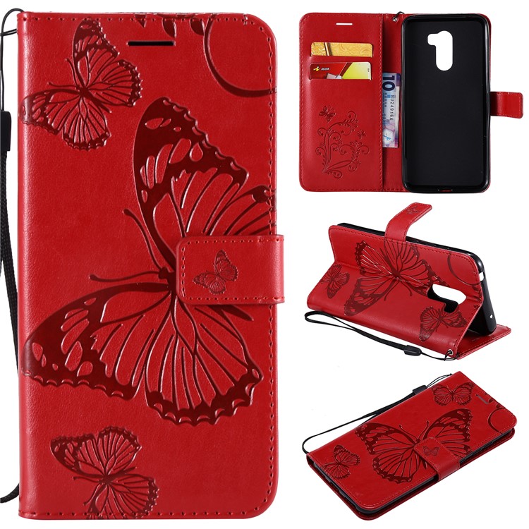 Imprint Butterfly Flower Leather Wallet Magnetic Stand Case for Xiaomi Pocophone F1 / Poco F1 (India) - Red-1