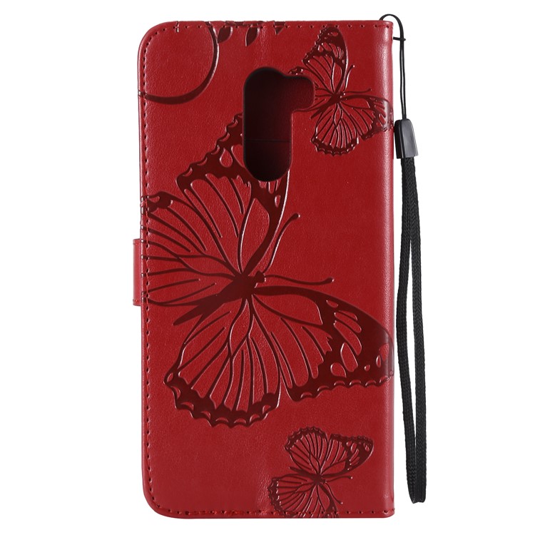 Imprint Butterfly Flower Leather Wallet Magnetic Stand Case for Xiaomi Pocophone F1 / Poco F1 (India) - Red-3