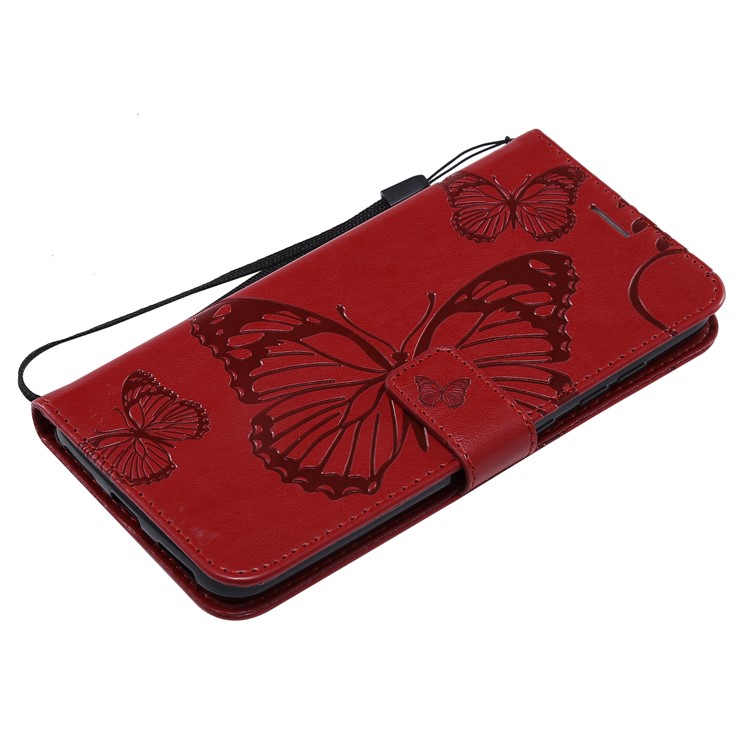 Imprint Butterfly Flower Leather Wallet Magnetic Stand Case for Xiaomi Pocophone F1 / Poco F1 (India) - Red-5