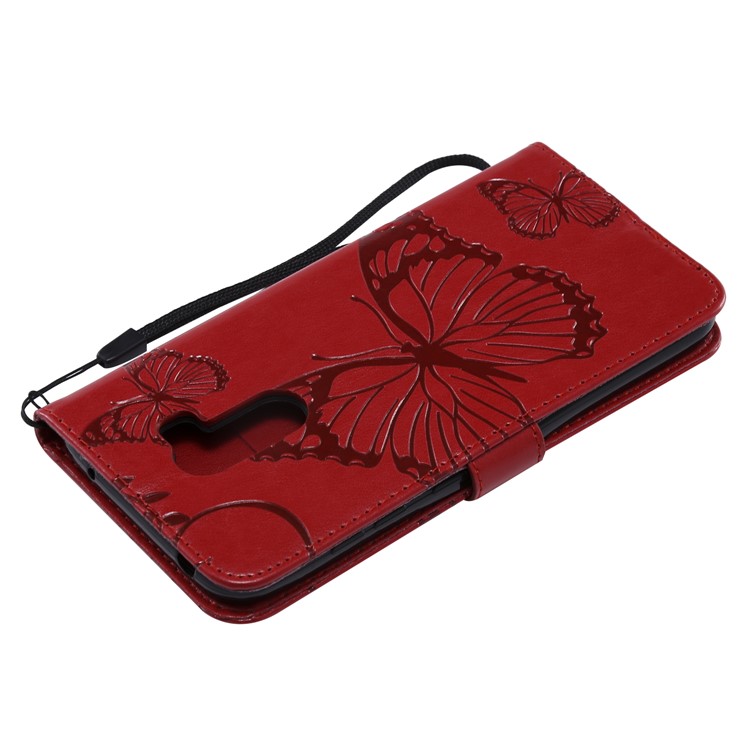 Imprint Butterfly Flower Leather Wallet Magnetic Stand Case for Xiaomi Pocophone F1 / Poco F1 (India) - Red-6