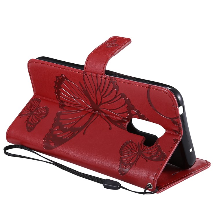 Imprint Butterfly Flower Leather Wallet Magnetic Stand Case for Xiaomi Pocophone F1 / Poco F1 (India) - Red-7