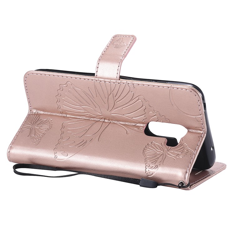 Imprint Butterfly Flower Leather Wallet Magnetic Stand Shell for Xiaomi Pocophone F1 / Poco F1 (India) - Rose Gold-5