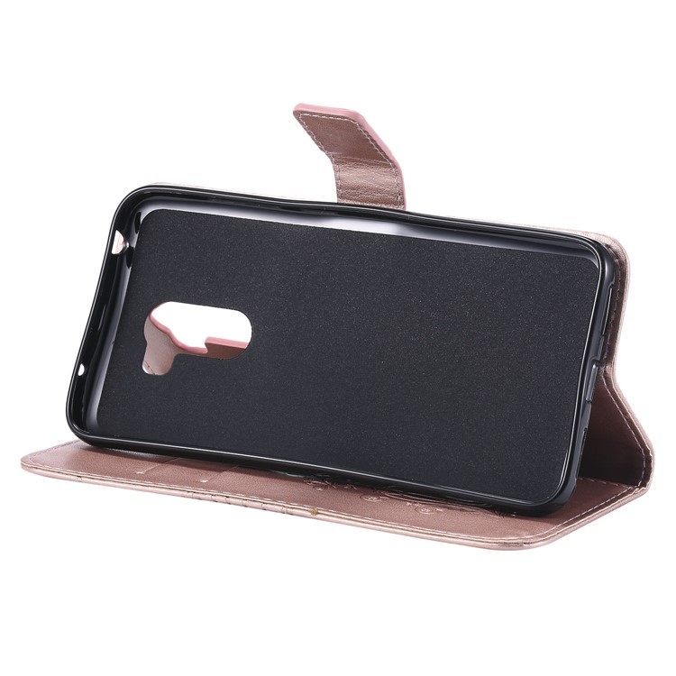 Imprint Butterfly Flower Leather Wallet Magnetic Stand Shell for Xiaomi Pocophone F1 / Poco F1 (India) - Rose Gold-6