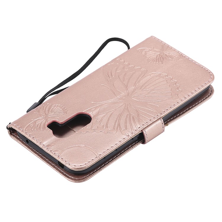 Imprint Butterfly Flower Leather Wallet Magnetic Stand Shell for Xiaomi Pocophone F1 / Poco F1 (India) - Rose Gold-8