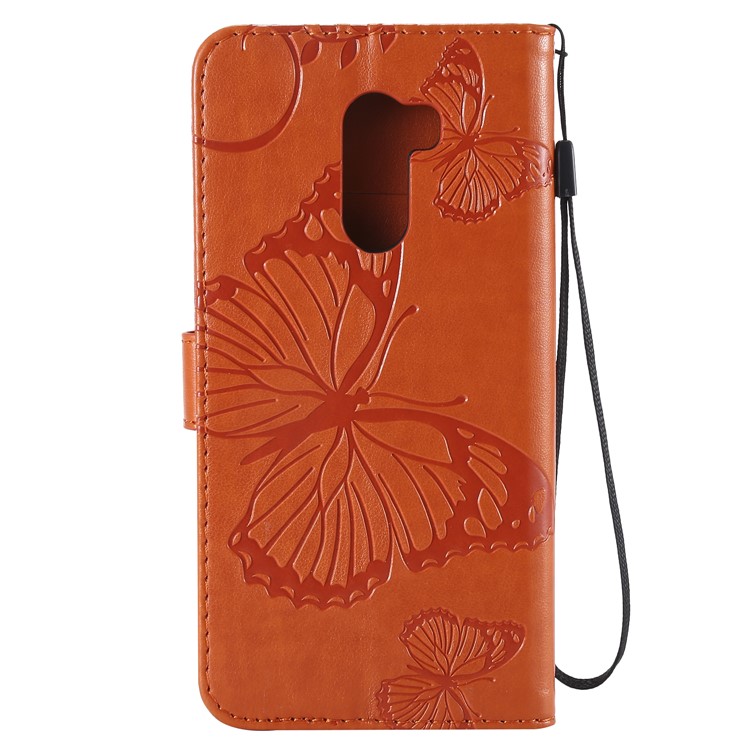 Imprint Butterfly Flower Leather Wallet Magnetic Stand Casing for Xiaomi Pocophone F1 / Poco F1 (India) - Orange-3