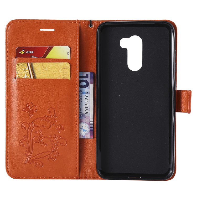 Imprint Butterfly Flower Leather Wallet Magnetic Stand Casing for Xiaomi Pocophone F1 / Poco F1 (India) - Orange-4