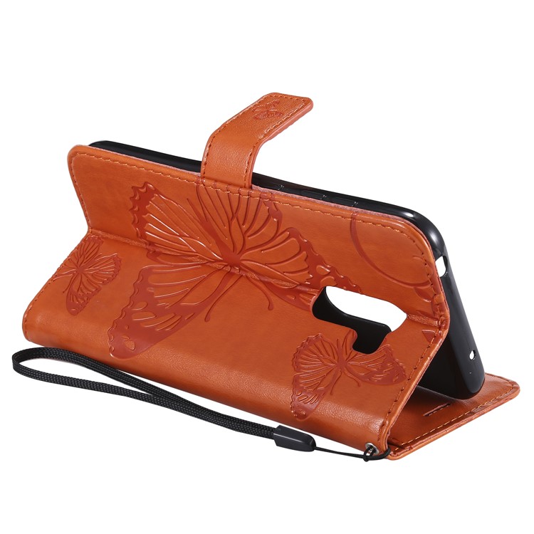 Imprint Butterfly Flower Leather Wallet Magnetic Stand Casing for Xiaomi Pocophone F1 / Poco F1 (India) - Orange-7