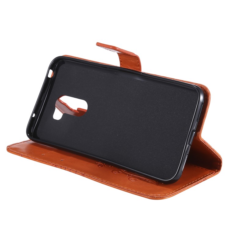 Imprint Butterfly Flower Leather Wallet Magnetic Stand Casing for Xiaomi Pocophone F1 / Poco F1 (India) - Orange-8