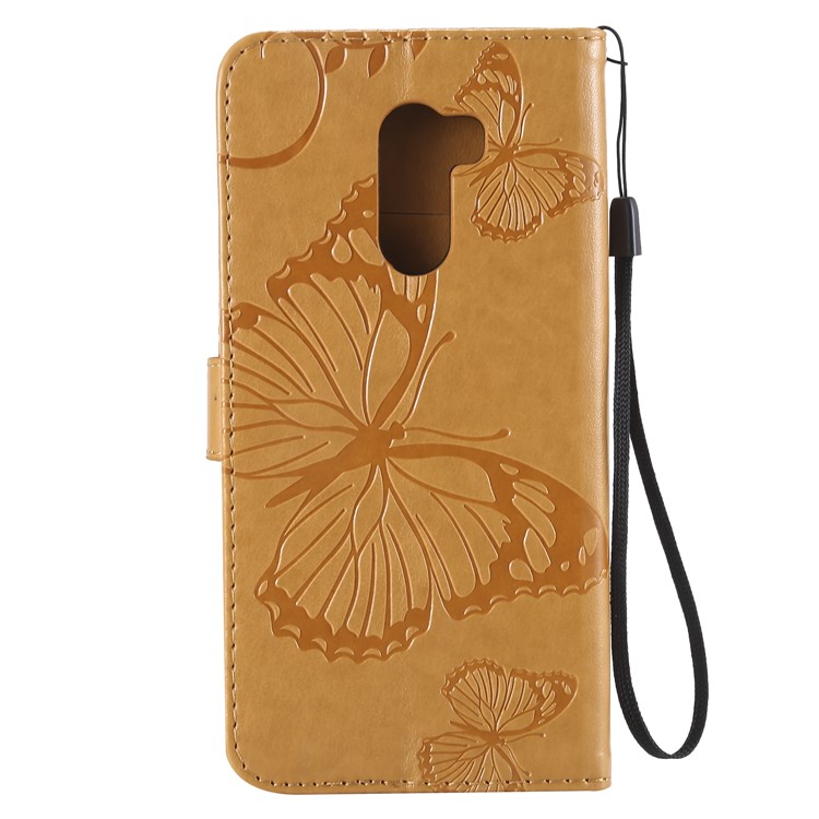Imprint Butterfly Flower Leather Wallet Magnetic Stand Cell Phone Cover for Xiaomi Pocophone F1 / Poco F1 (India) - Yellow-3