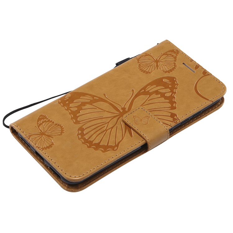 Imprint Butterfly Flower Leather Wallet Magnetic Stand Cell Phone Cover for Xiaomi Pocophone F1 / Poco F1 (India) - Yellow-5