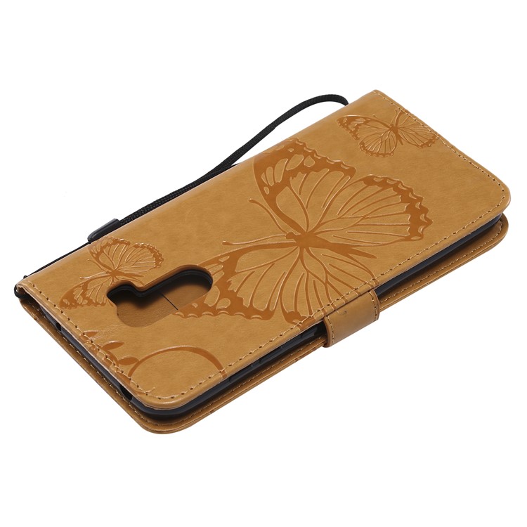 Imprint Butterfly Flower Leather Wallet Magnetic Stand Cell Phone Cover for Xiaomi Pocophone F1 / Poco F1 (India) - Yellow-6