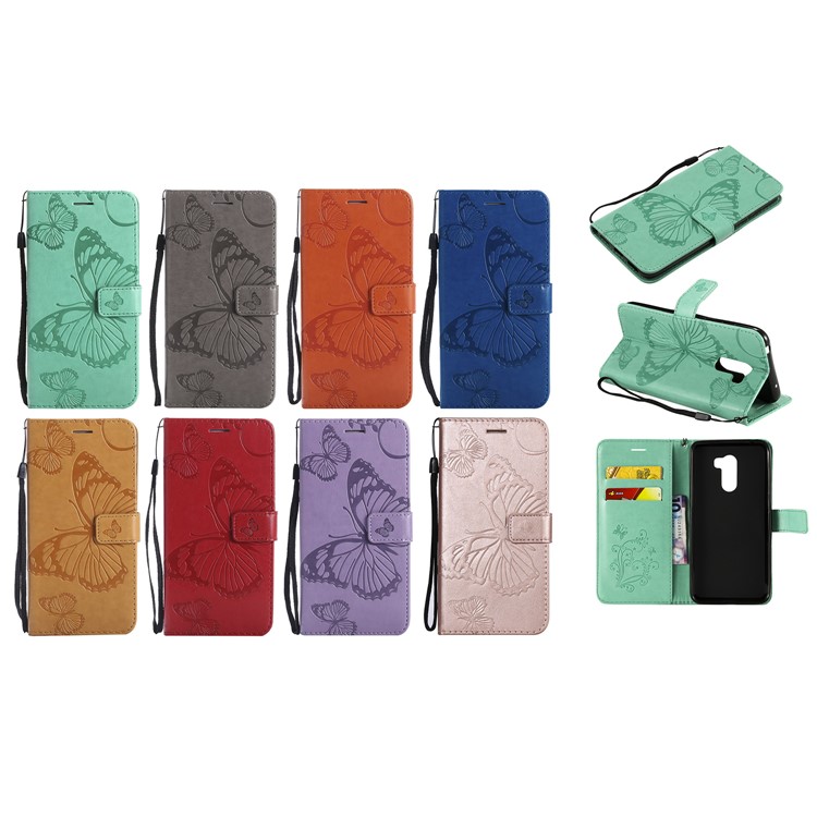 Imprint Butterfly Flower Leather Wallet Magnetic Stand Cell Phone Shell for Xiaomi Pocophone F1 / Poco F1 (India) - Cyan-10