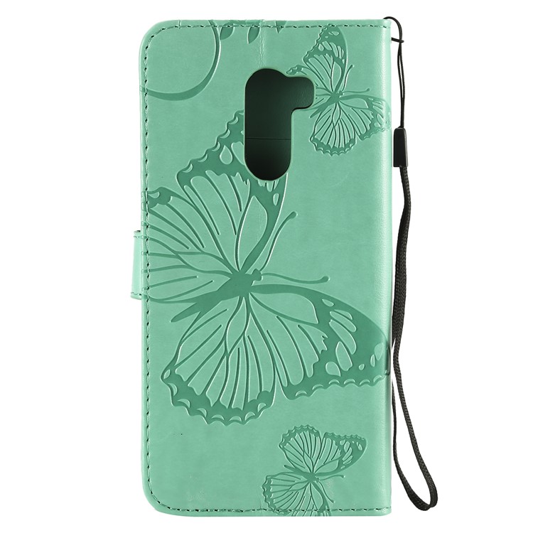 Imprint Butterfly Flower Leather Wallet Magnetic Stand Cell Phone Shell for Xiaomi Pocophone F1 / Poco F1 (India) - Cyan-3