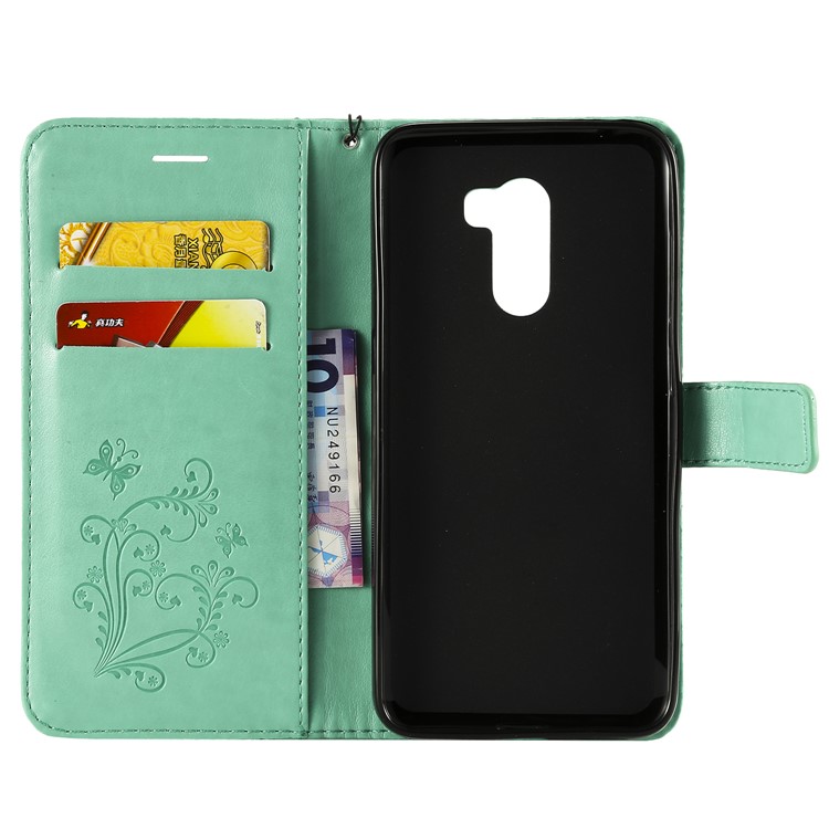 Imprint Butterfly Flower Leather Wallet Magnetic Stand Cell Phone Shell for Xiaomi Pocophone F1 / Poco F1 (India) - Cyan-4