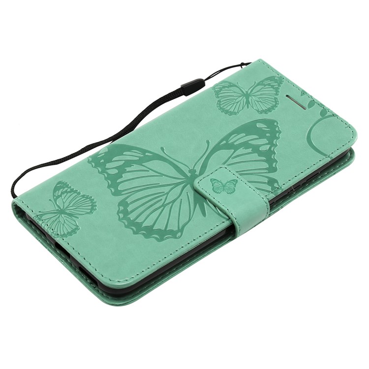 Imprint Butterfly Flower Leather Wallet Magnetic Stand Cell Phone Shell for Xiaomi Pocophone F1 / Poco F1 (India) - Cyan-5