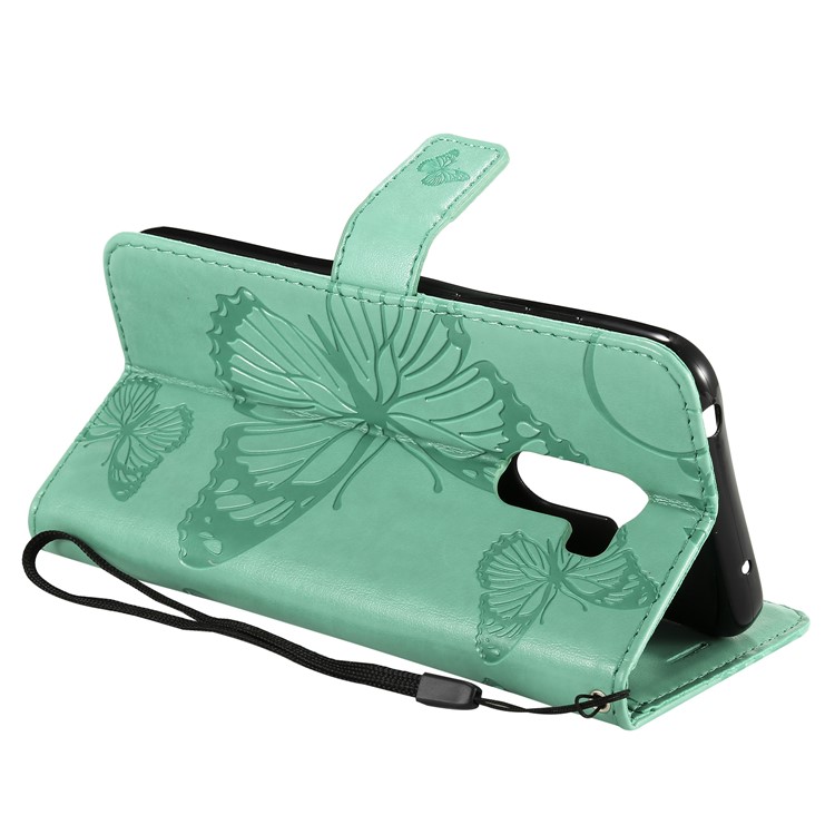 Imprint Butterfly Flower Leather Wallet Magnetic Stand Cell Phone Shell for Xiaomi Pocophone F1 / Poco F1 (India) - Cyan-7