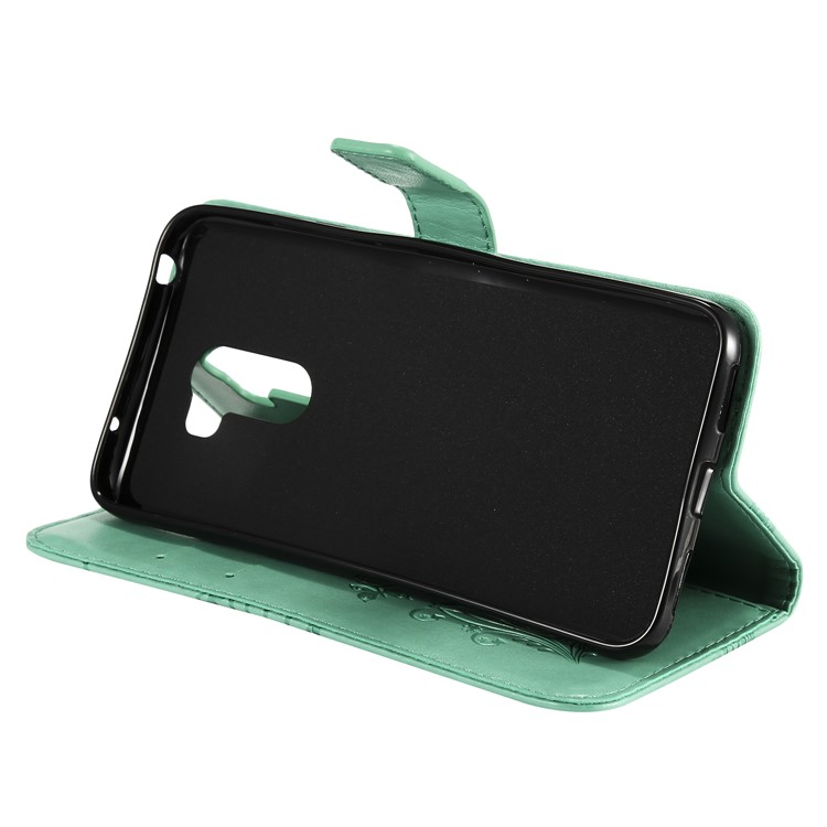 Imprint Butterfly Flower Leather Wallet Magnetic Stand Cell Phone Shell for Xiaomi Pocophone F1 / Poco F1 (India) - Cyan-8