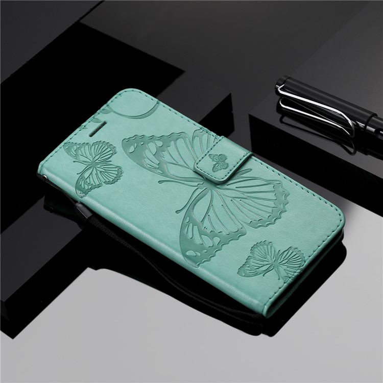 Imprint Butterfly Flower Leather Wallet Magnetic Stand Cell Phone Shell for Xiaomi Pocophone F1 / Poco F1 (India) - Cyan-9