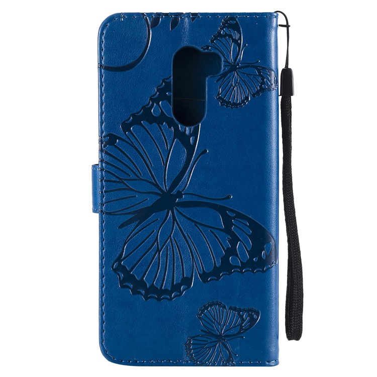 Imprint Butterfly Flower Leather Wallet Magnetic Stand Protective Cover for Xiaomi Pocophone F1 / Poco F1 (India) - Blue-3