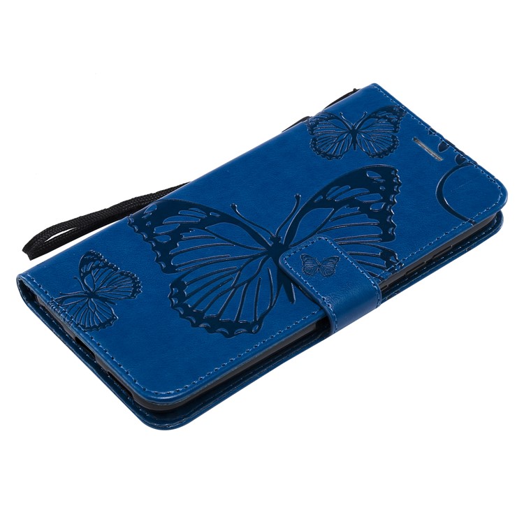 Imprint Butterfly Flower Leather Wallet Magnetic Stand Protective Cover for Xiaomi Pocophone F1 / Poco F1 (India) - Blue-5