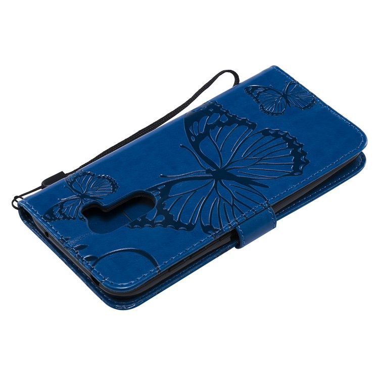 Imprint Butterfly Flower Leather Wallet Magnetic Stand Protective Cover for Xiaomi Pocophone F1 / Poco F1 (India) - Blue-6