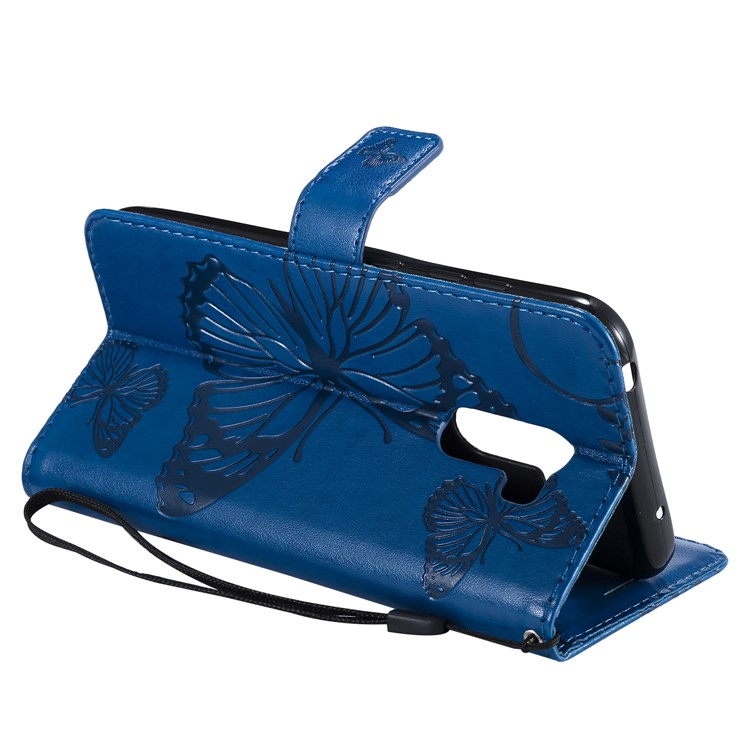 Imprint Butterfly Flower Leather Wallet Magnetic Stand Protective Cover for Xiaomi Pocophone F1 / Poco F1 (India) - Blue-7