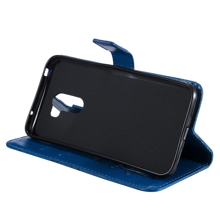 Imprint Butterfly Flower Leather Wallet Magnetic Stand Protective Cover for Xiaomi Pocophone F1 / Poco F1 (India) - Blue-8