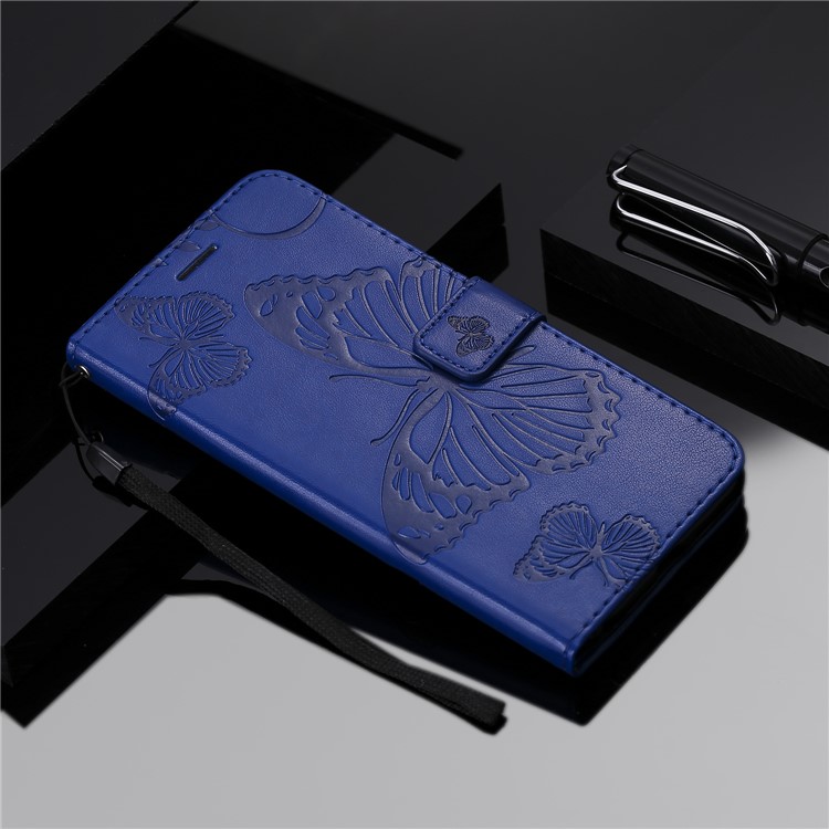 Imprint Butterfly Flower Leather Wallet Magnetic Stand Protective Cover for Xiaomi Pocophone F1 / Poco F1 (India) - Blue-9