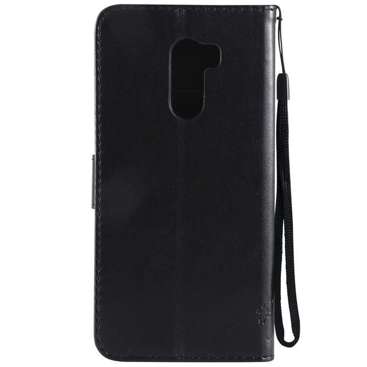 Imprint Cat and Tree Wallet Stand PU Leather Case with Lanyard for Xiaomi Pocophone F1 / Poco F1 (India) - Black-3