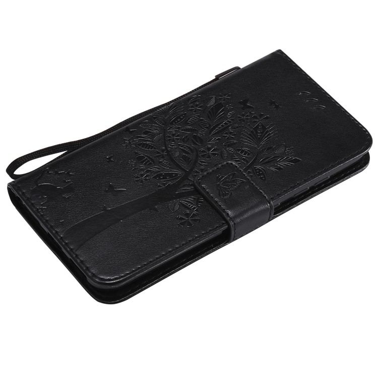 Imprint Cat and Tree Wallet Stand PU Leather Case with Lanyard for Xiaomi Pocophone F1 / Poco F1 (India) - Black-5