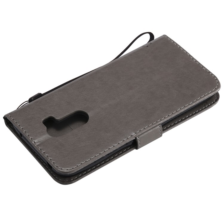 Imprint Cat and Tree Wallet Stand PU Leather Cover with Lanyard for Xiaomi Pocophone F1 / Poco F1 (India) - Grey-6