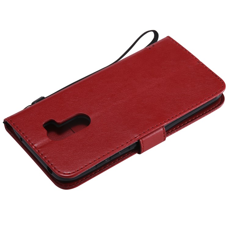 Imprint Cat and Tree Wallet Stand PU Leather Shell with Lanyard for Xiaomi Pocophone F1 / Poco F1 (India) - Red-6