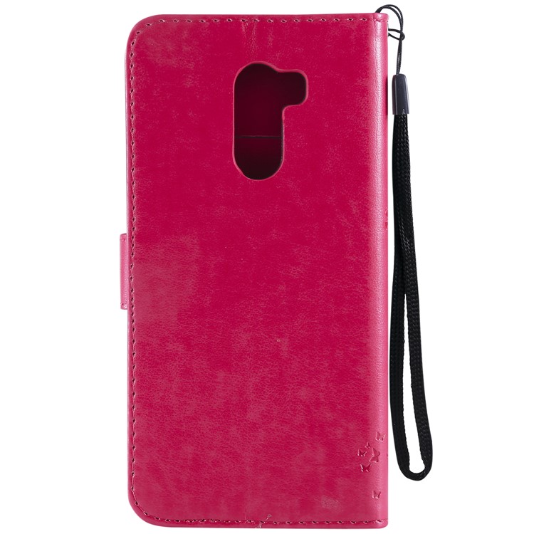 Imprint Cat and Tree Wallet Stand PU Leather Casing with Lanyard for Xiaomi Pocophone F1 / Poco F1 (India) - Rose-3