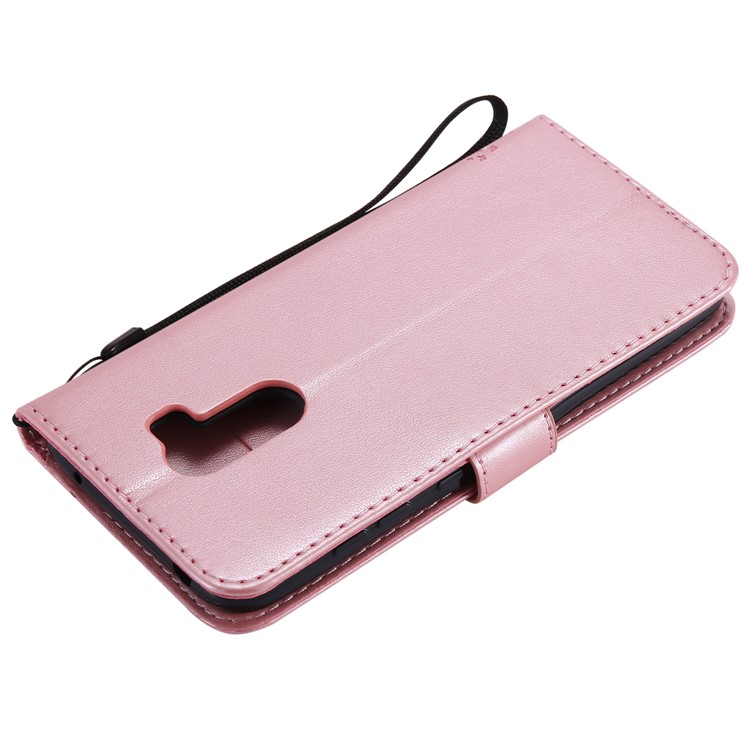 Imprint Cat and Tree Wallet Stand PU Leather Protective Case with Lanyard for Xiaomi Pocophone F1 / Poco F1 (India) - Rose Gold-6