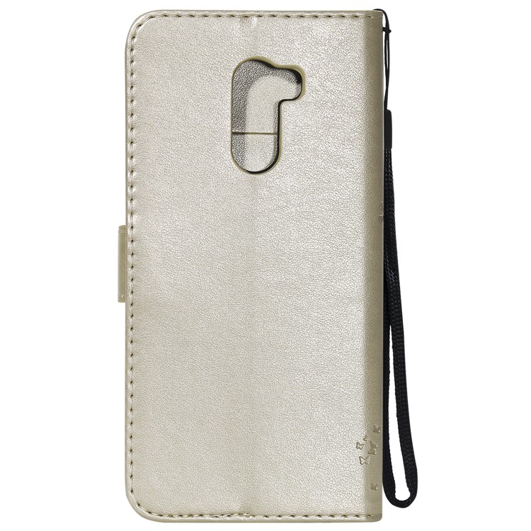 Imprint Cat and Tree Wallet Stand PU Leather Protective Cover with Lanyard for Xiaomi Pocophone F1 / Poco F1 (India) - Gold-3