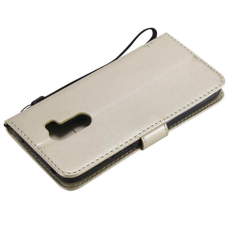 Imprint Cat and Tree Wallet Stand PU Leather Protective Cover with Lanyard for Xiaomi Pocophone F1 / Poco F1 (India) - Gold-6