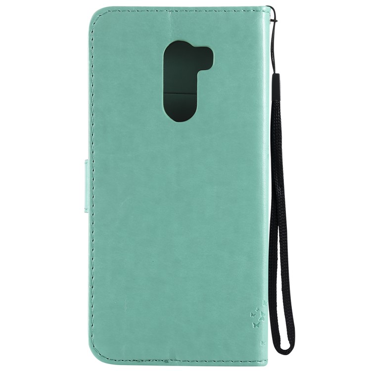 Imprint Cat and Tree Wallet Stand PU Leather Flip Case with Lanyard for Xiaomi Pocophone F1 / Poco F1 (India) - Cyan-3